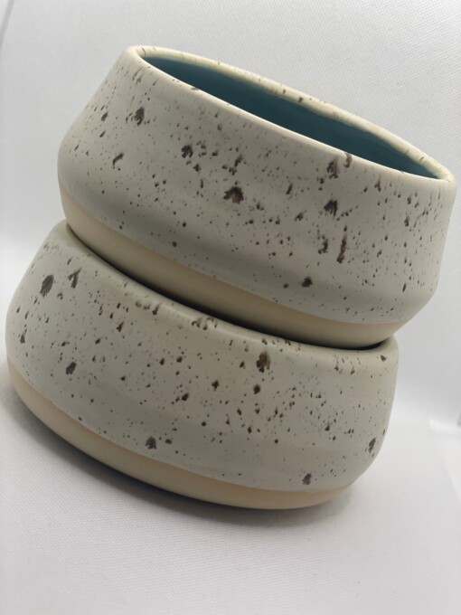 Ontbijtbowls / ramenbowls turquoise wit spikkel
