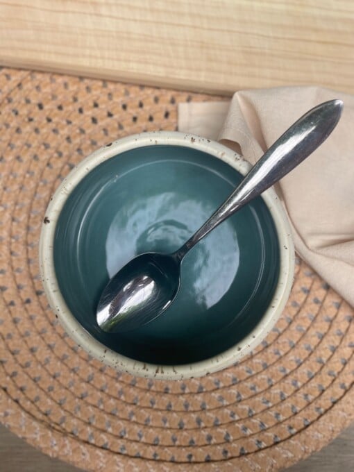 Ontbijtbowls / ramenbowls turquoise wit spikkel
