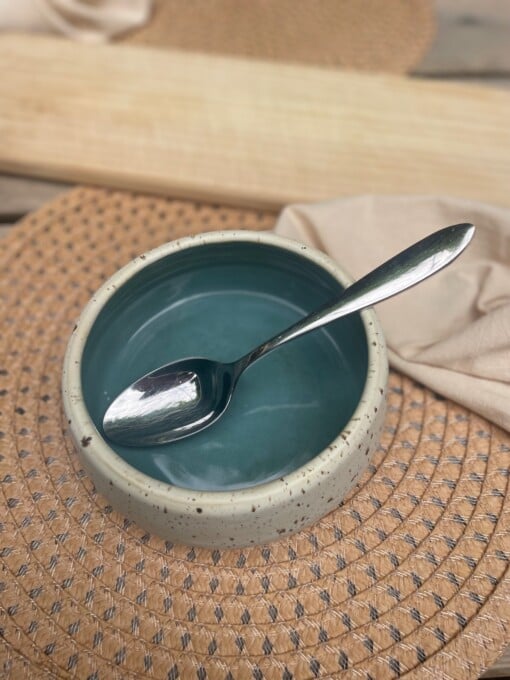 Ontbijtbowls / ramenbowls turquoise wit spikkel
