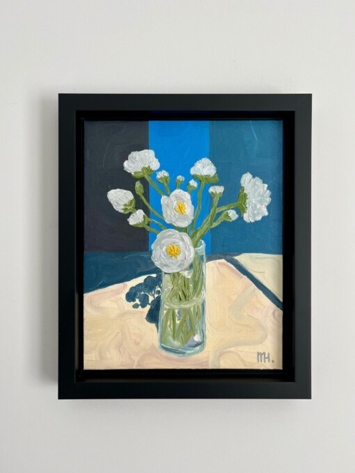 Schilderij "Flowers + blue" - origineel kunstwerk in olieverf