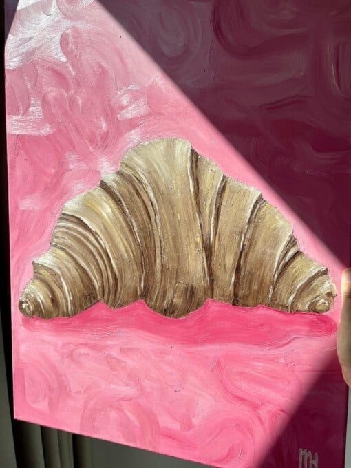 Schilderij "Je veux une croissant" - origineel kunstwerk van olieverf