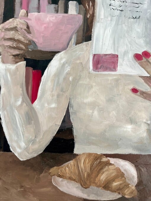 Schilderij "Reading at the bookstore" - origineel kunstwerk van olieverf