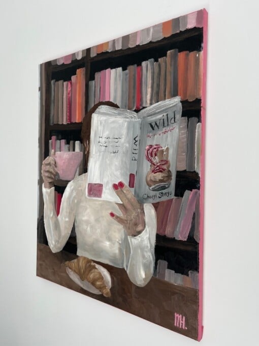 Schilderij "Reading at the bookstore" - origineel kunstwerk van olieverf