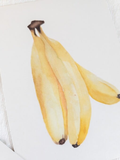 Bananen wenskaart – Handgeschilderde aquarelkaart | Anna-Mae Studio