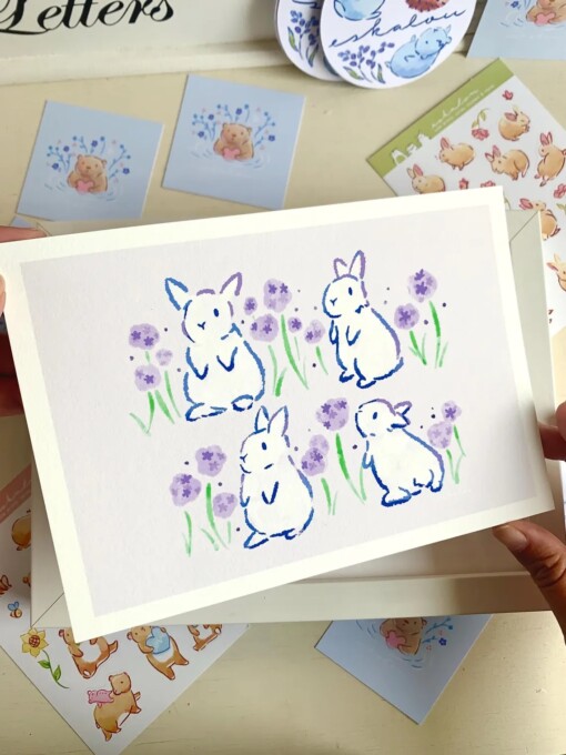 Bunny Art Print (A5) – Schattige, Eco-vriendelijke Illustratie op Henneppapier