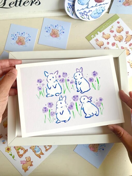 Bunny Art Print (A5) – Schattige, Eco-vriendelijke Illustratie op Henneppapier