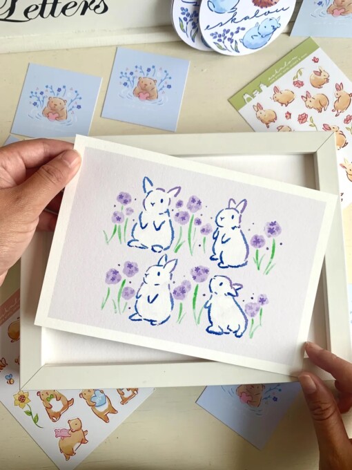 Bunny Art Print (A5) – Schattige, Eco-vriendelijke Illustratie op Henneppapier