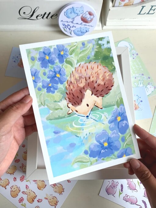 Egel Art Print (A5) – Schattige, Eco-vriendelijke Illustratie op Henneppapier