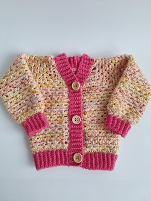 Gehaakt baby vestje | Roze en oranje gemêleerd