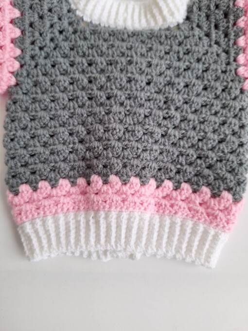Gehaakt baby vestje | Roze, grijs en wit