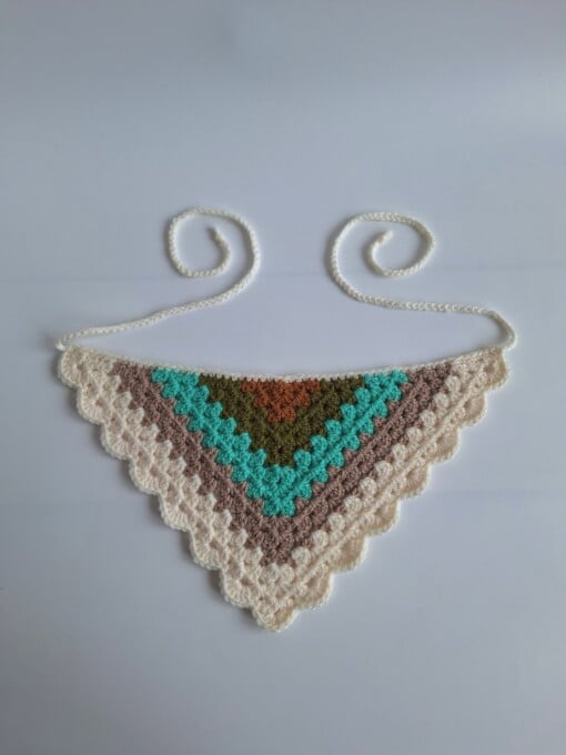 Gehaakte bandana 'Crème, beige en turquoise'