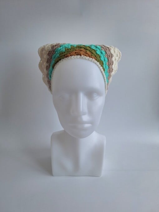 Gehaakte bandana 'Crème, beige en turquoise'
