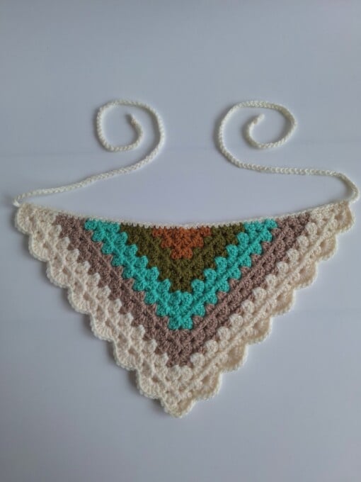 Gehaakte bandana 'Crème, beige en turquoise'