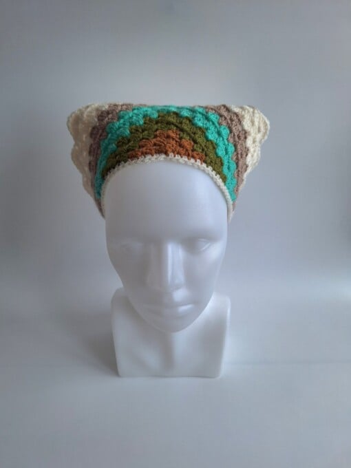 Gehaakte bandana 'Crème, beige en turquoise'