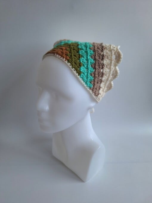Gehaakte bandana 'Crème, beige en turquoise'