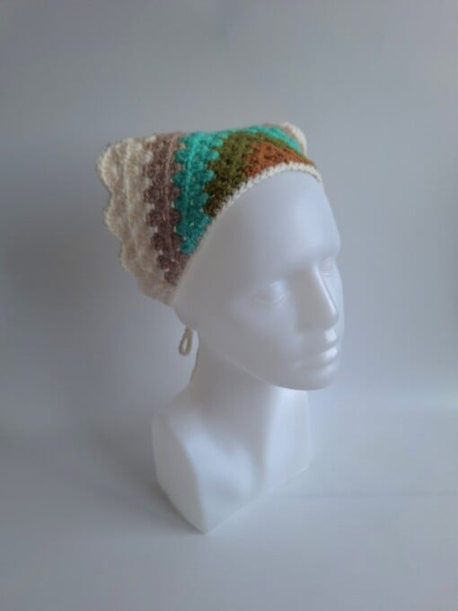 Gehaakte bandana 'Crème, beige en turquoise'