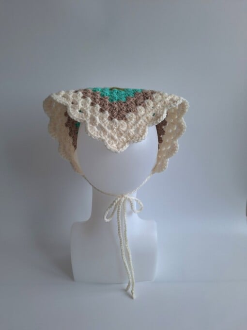 Gehaakte bandana 'Crème, beige en turquoise'