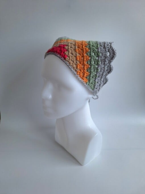 Gehaakte bandana 'Lichtgrijs, oranje en knalroze'