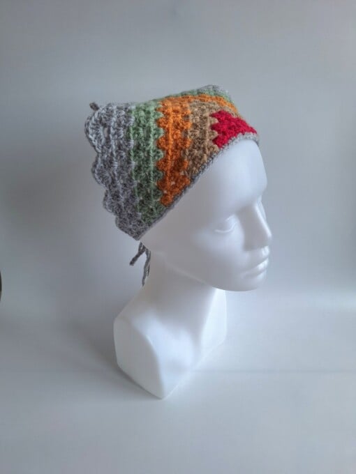 Gehaakte bandana 'Lichtgrijs, oranje en knalroze'