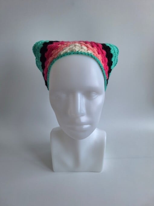Gehaakte bandana 'Turquoise, zwart en knalroze'
