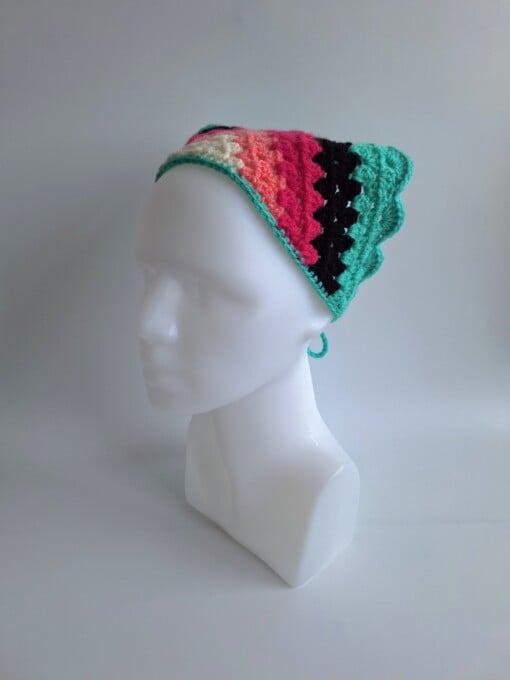 Gehaakte bandana 'Turquoise, zwart en knalroze'