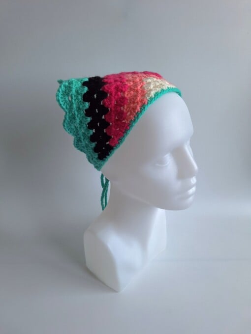 Gehaakte bandana 'Turquoise, zwart en knalroze'