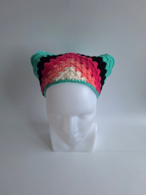 Gehaakte bandana 'Turquoise, zwart en knalroze'