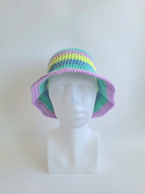 Gehaakte bucket hat | Blauw, mint, lila en lime