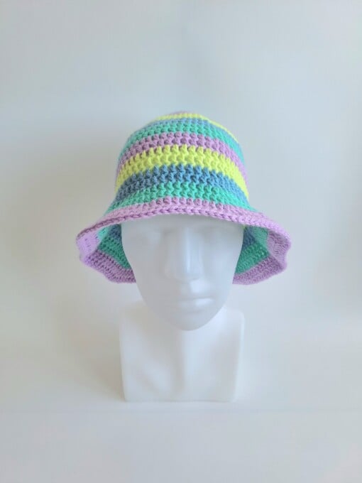 Gehaakte bucket hat | Blauw, mint, lila en lime