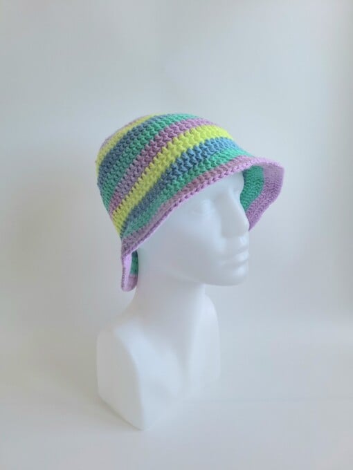 Gehaakte bucket hat | Blauw, mint, lila en lime