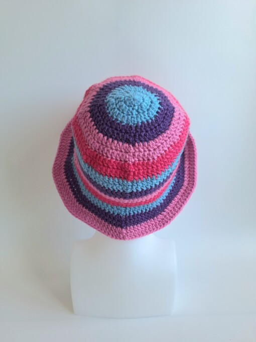 Gehaakte bucket hat | Blauw, paars, lavendel en roze