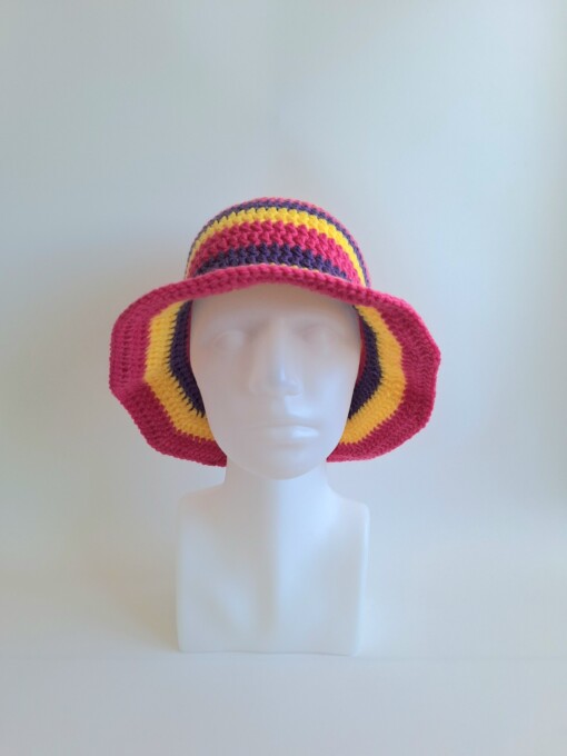 Gehaakte bucket hat | Geel, fuchsia en paars
