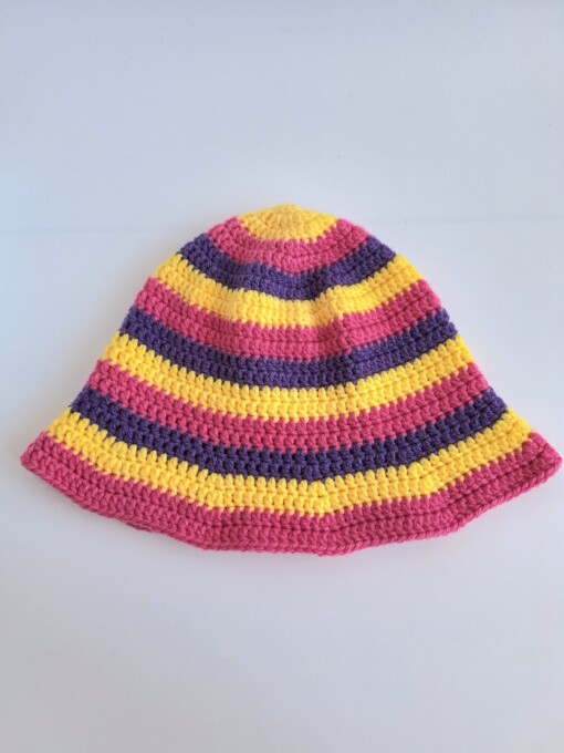 Gehaakte bucket hat | Geel, fuchsia en paars