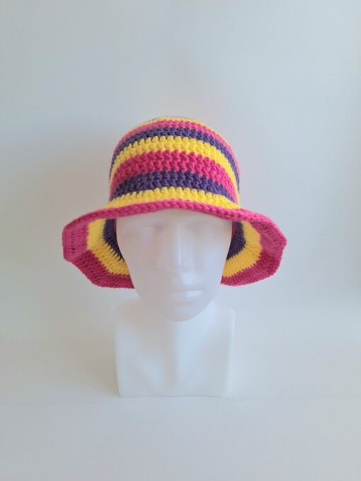 Gehaakte bucket hat | Geel, fuchsia en paars