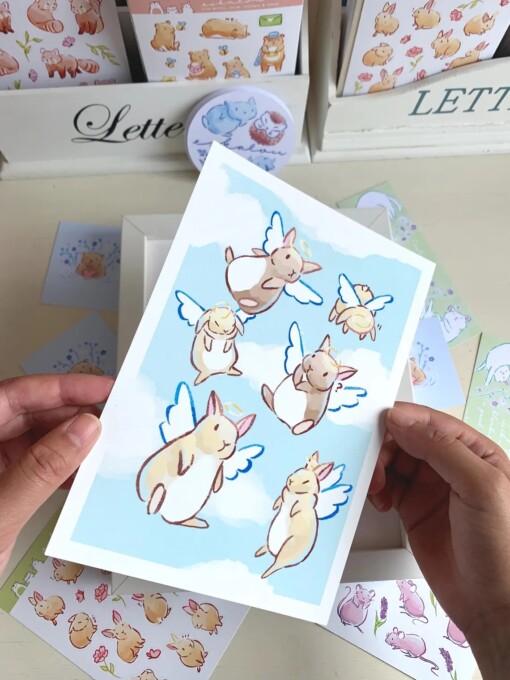 Konijn Art Print (A5) – Kawaii, Eco-vriendelijke Illustratie op Henneppapier