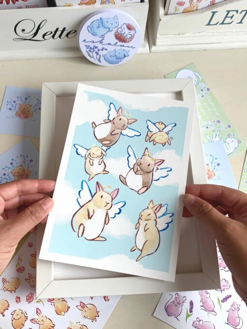 Konijn Art Print (A5) – Kawaii, Eco-vriendelijke Illustratie op Henneppapier