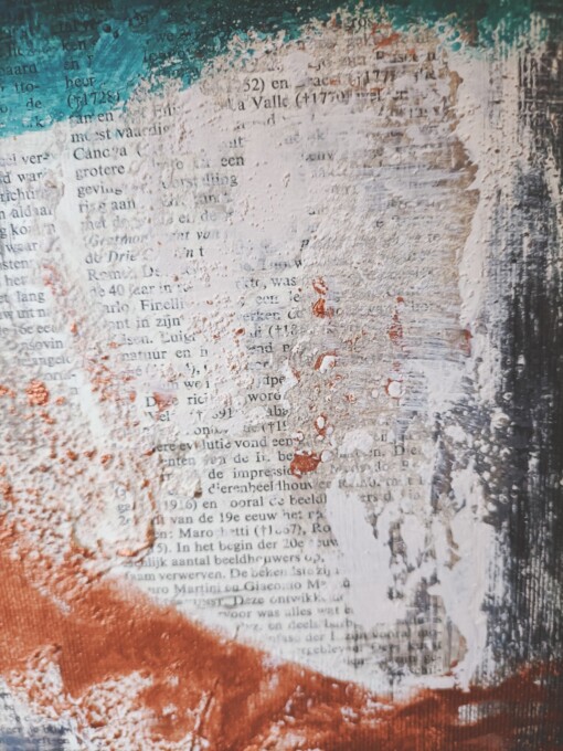 Mixed media abstract schilderij - petrol bruin