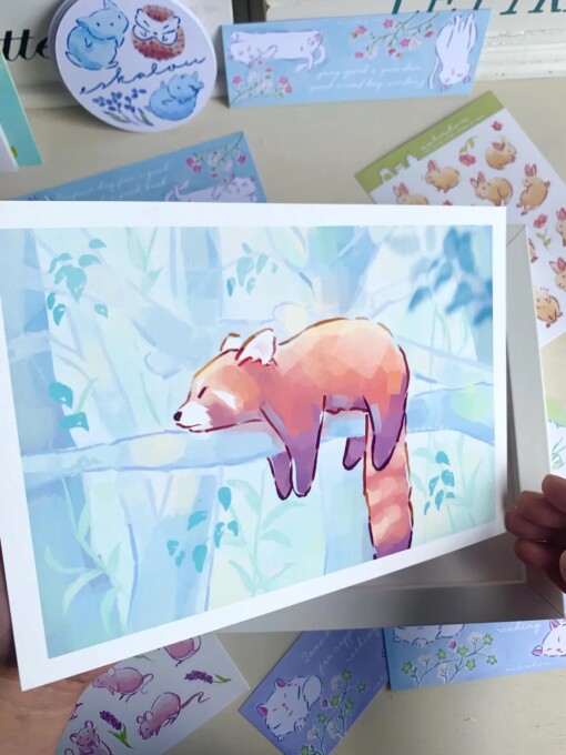 Rode Panda Art Print (A5) – Schattige, Eco-vriendelijke Illustratie op Henneppapier