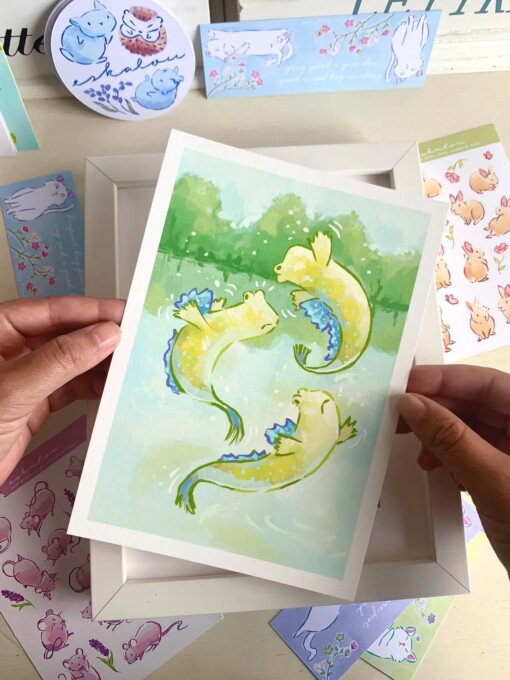 Slijkspringer Art Print (A5) – Schattige, Eco-vriendelijke Illustratie op Henneppapier