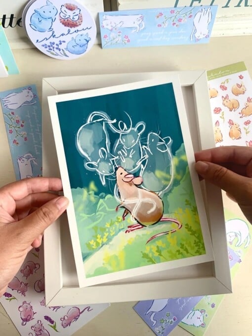 Spirit Muis Art Print (A5) – Schattige, Eco-vriendelijke Illustratie op Henneppapier