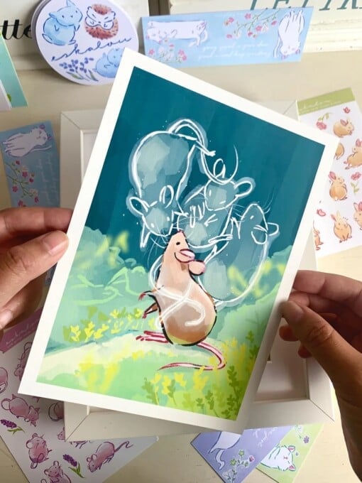 Spirit Muis Art Print (A5) – Schattige, Eco-vriendelijke Illustratie op Henneppapier