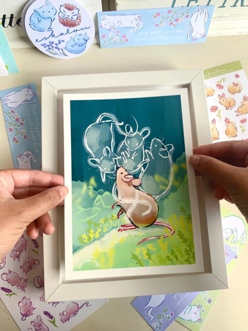 Spirit Muis Art Print (A5) – Schattige, Eco-vriendelijke Illustratie op Henneppapier