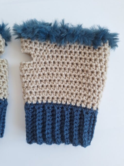 Gehaakte handschoenen - gehaakte vingerloze handschoenen | Beige en denimblauw