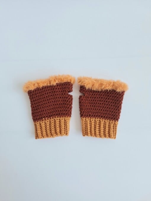 Gehaakte handschoenen - gehaakte vingerloze handschoenen | Bruin en oranje