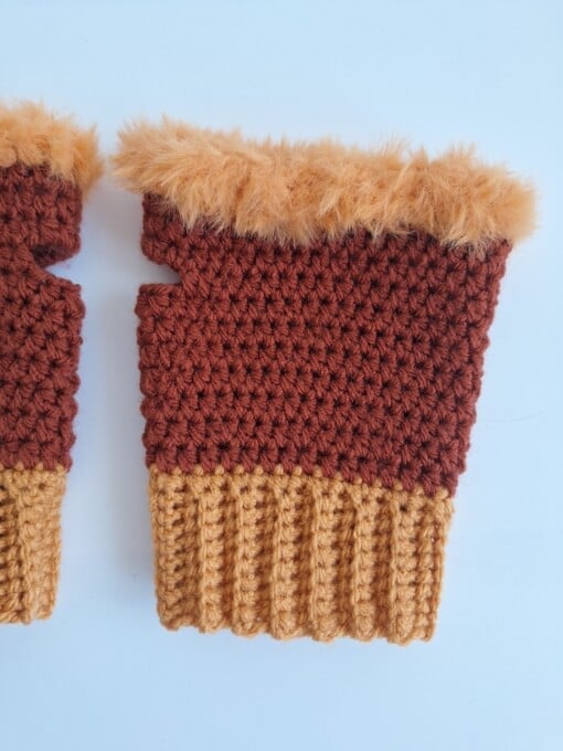 Gehaakte handschoenen - gehaakte vingerloze handschoenen | Bruin en oranje