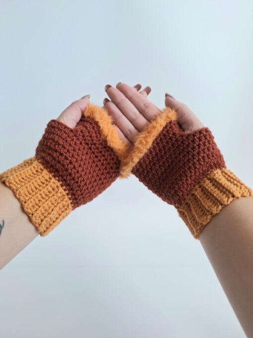 Gehaakte handschoenen - gehaakte vingerloze handschoenen | Bruin en oranje