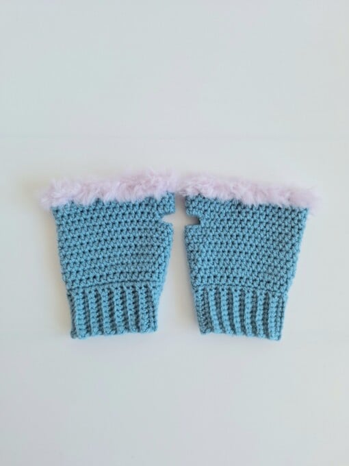 Gehaakte handschoenen - gehaakte vingerloze handschoenen | Denimblauw en lila