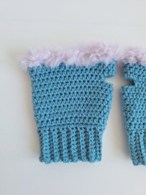 Gehaakte handschoenen - gehaakte vingerloze handschoenen | Denimblauw en lila