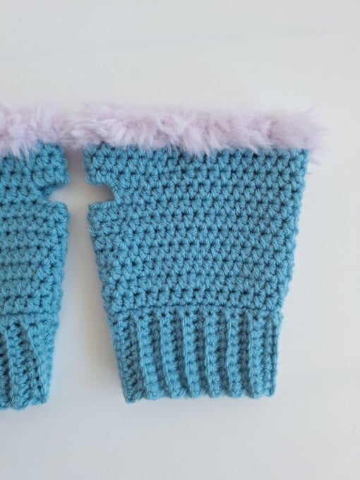 Gehaakte handschoenen - gehaakte vingerloze handschoenen | Denimblauw en lila