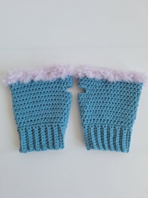 Gehaakte handschoenen - gehaakte vingerloze handschoenen | Denimblauw en lila